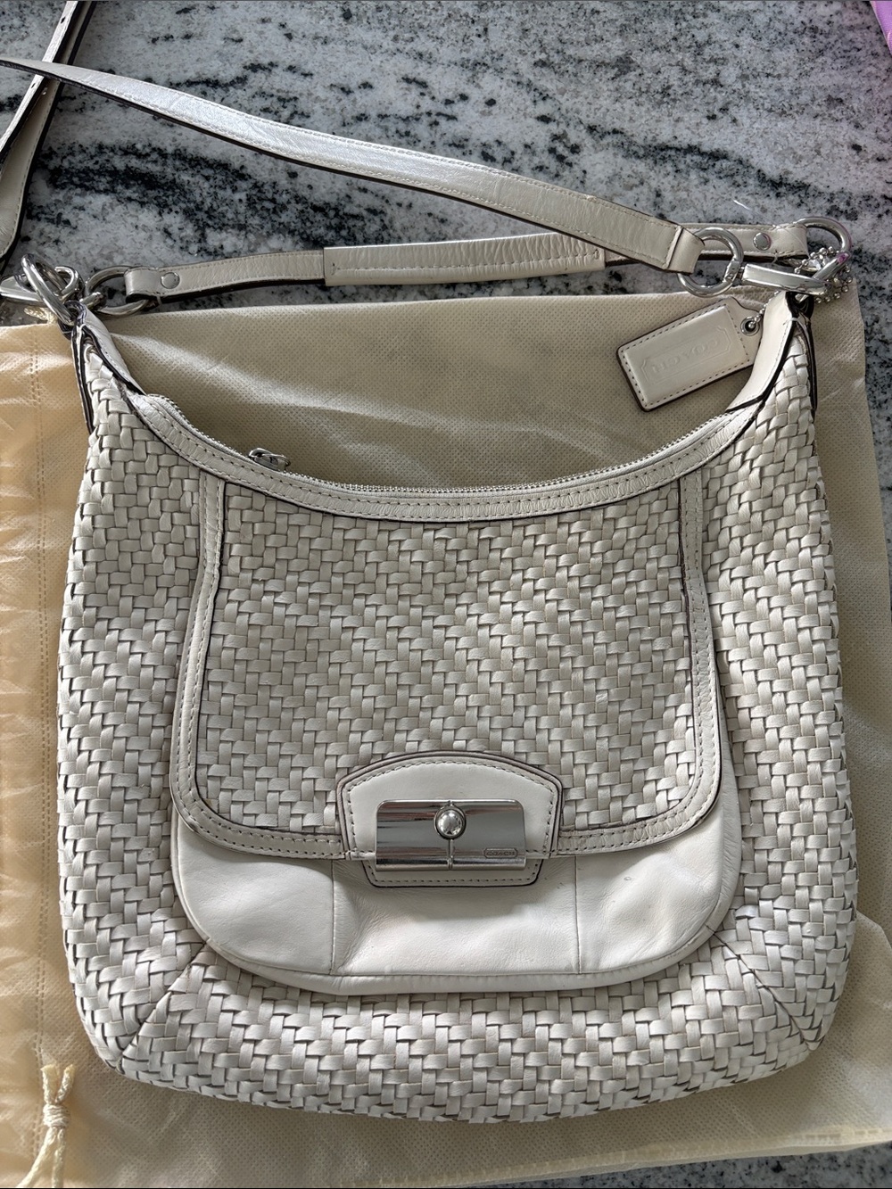 Coach Cream Woven Leather Shoulder Bag